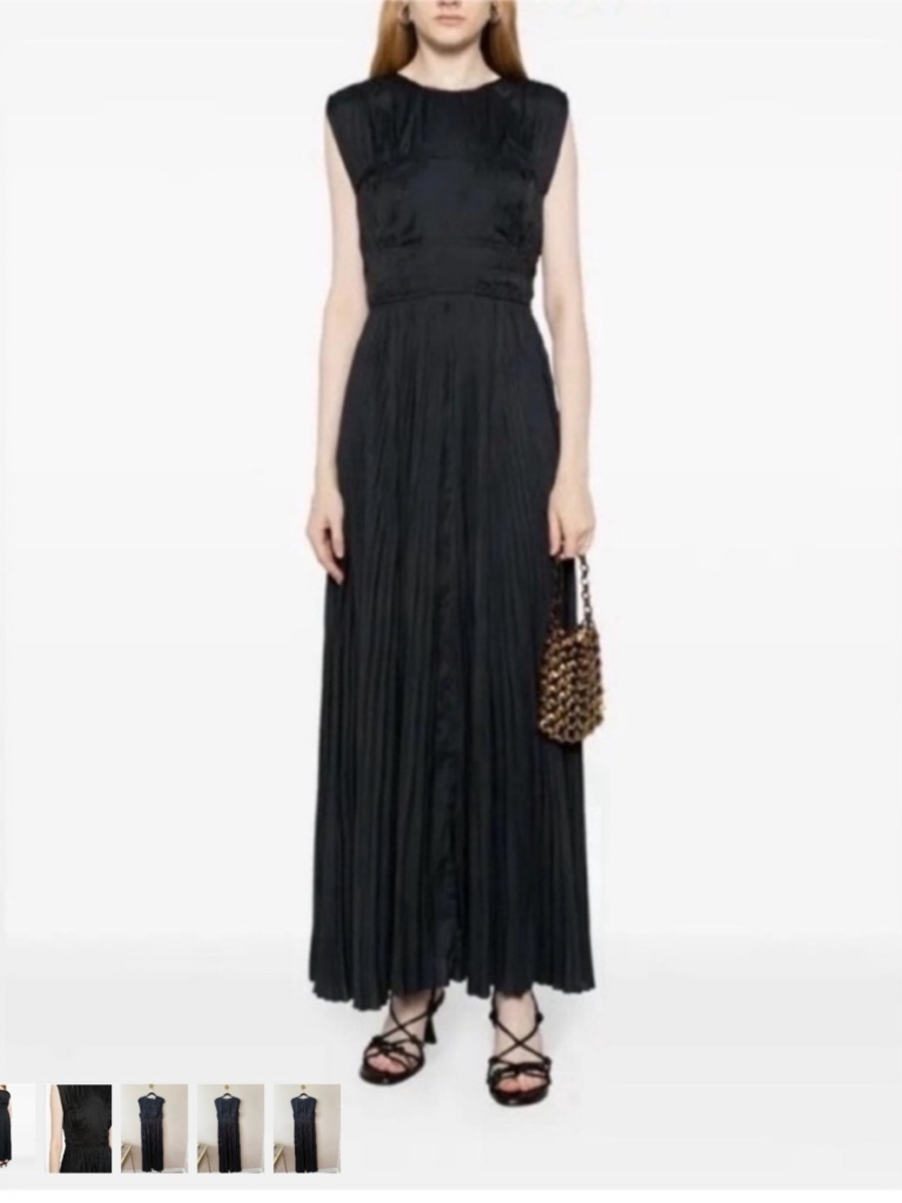 Ulla Johnson “Delia” Black Plisse Satin Polyester Gown